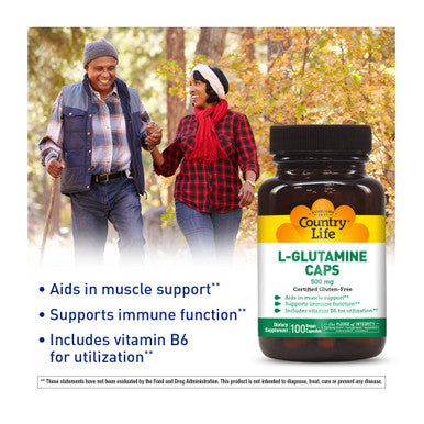 Country Life L-Glutamine Caps 500 Mg With Vitamin B6 100 Vegan Capsules 100 Vegan Capsules Certified Gluten Free Certified Vegan