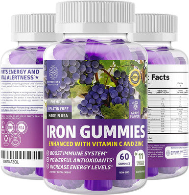 N1N Premium Iron Gummies with Multivitamins for Kids and Adults 11 Powerful Ingredients All Natural Iron Supplement to Boost EnergyImmunity Brain Functions 60 Gummies