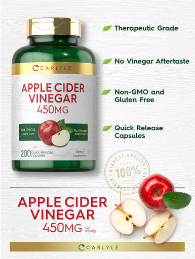 Carlyle Apple Cider Vinegar Capsules | 450Mg | 200 Pills | Non-Gmo, Gluten Free Supplement