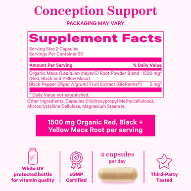 Pink Stork Maca Root Capsules for Women - Fertility Supplements for Women with 1500 mg Organic Maca Root + Black Pepper to Support Hormone Balance & Conception - 60 Capsules Vegan