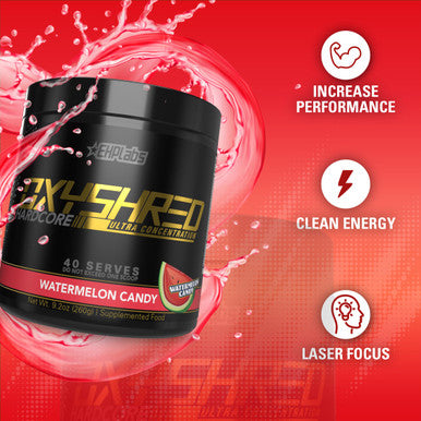 EHP Labs OxyShred Hardcore Super Dosed Pre Workout Powder Preworkout Powder with L Glutamine and Acetyl L Carnitine Energy Boost Drink 275mg of Caffeine Watermelon Candy 40 Servings
