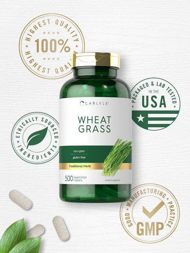 Carlyle Wheat Grass Supplement | 500 Vegetarian Caplets | Non-GMO Gluten Superfood