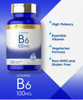 Carlyle Vitamin B6 100Mg | 250 Tablets | Vegetarian, Non-Gmo, Gluten Free