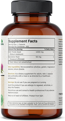 Futurebiotics Milk Thistle 1000mg Silymarin Marianum & Dandelion Root Liver Health Support, 300 Capsules