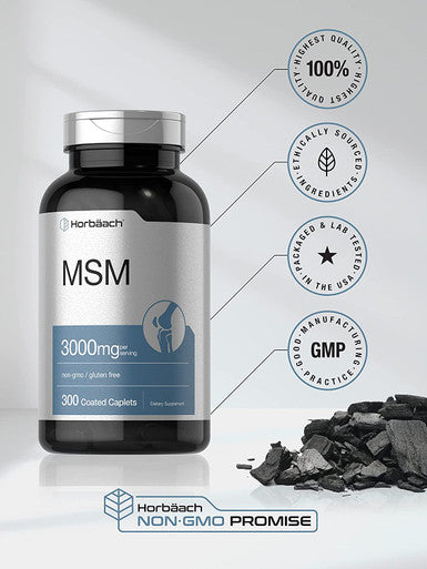 MSM Supplement | 3000mg | 300 Coated Caplets | Methylsulfonylmethane with Calcium | Vegetarian, Non-GMO, Gluten Free | by Horbaach