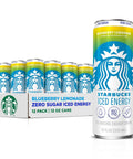 Starbucks Iced Energy Drink, 3 Flavor Variety Pack (Tropical Peach, Watermelon Splash, Blueberry Lemonade), Zero Sugar Energy Drink, Plant Based Caffeine, Hydration, Mental Clarity, 12x12 Fl Oz Cans
