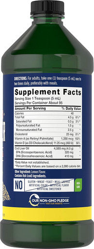Carlyle Cod Liver Oil Liquid | 16 fl oz | Pack of 3 Bottles | Lemon Flavor | Norwegian | Non GMO Gluten