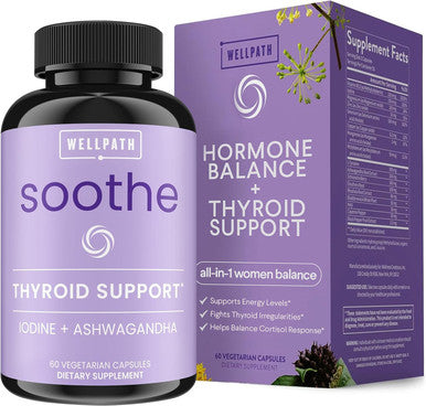Wellpath Soothe Hormone Balance For Women + Cortisol Supplement Thyroid Support For Women Mood Support & Metabolism Booster Adrenal Support Rhodiola, Selenium, Iodine, Kelp Adaptogens, 60 Ct