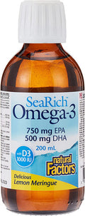 SeaRich Omega3 750mg EPA / 500mg DHA w/VIT D3 1000IU Lemon Meringue Natural Factors 6.76 Liquid