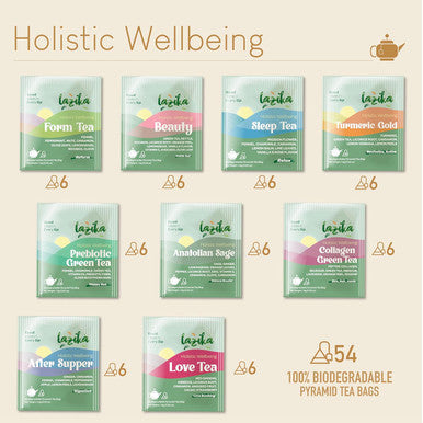Lazi ka Lazika Herbal Tea Variety Pack Holistic Wellbeing Tea Assortment Tea Sampler Set Assorted Tea Variety Pack with Pyramid Tea Bags Herbal Teas Tea Set 54 Counts
