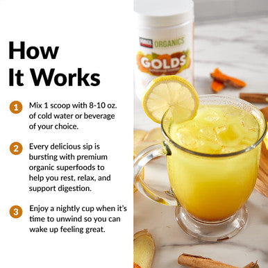 Force Factor Organics Golds Superfood Powder to Improve Rest and Relaxation, Turmeric Curcumin and Mushroom Supplement with Turkey Tail Mushroom, Chaga, and Ginger, Soothing Citrus, 30 Servings
