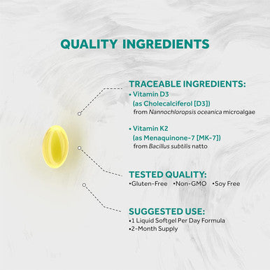 Naturalis Vegan Vitamin D3 + K2 From Algae 5000Iu Vitamin D With 120Mcg Mk7 Vitamin K Vegan Society Certified, Sustainably Sourced, Better Than Animal Derived 60 Veggie Softgels