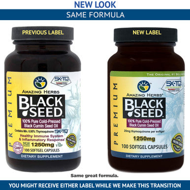 Amazing Herbs Black Seed Oil Pills 1250Mg, 100 Softgel Capsules (Pack Of 2)