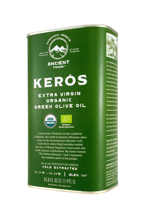 Ancient Foods Keros Organic Extra Virgin Olive Oil Cold Pressed ÃƒÂ¢Ã¢â€šÂ¬Ã¢â‚¬Å“ Greek EVOO, High Polyphenol Olive Oil from 1000 Year Old Trees from Greece ÃƒÂ¢Ã¢â€šÂ¬Ã¢â‚¬Å“ Ideal for Cooking, Salads & Gourmet Dishes ÃƒÂ¢Ã¢â€šÂ¬Ã¢â‚¬Å“ 101oz (3L)