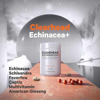 Codeage Clearhead Echinacea+ Supplement - Echinacea Schisandra Feverfew Coptis American Ginseng Astragalus Garlic Probiotics Vitamins C & D3 Zinc Selenium - Clear Head Vitamin - 90 Capsules