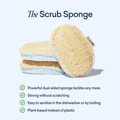 Blueland Scrub Sponge - 3 Pack of Dual-Sided Loofah Dish Sponges - Plastic- Plant-Based Kitchen Sponge Scrubbing Power Without Scratching