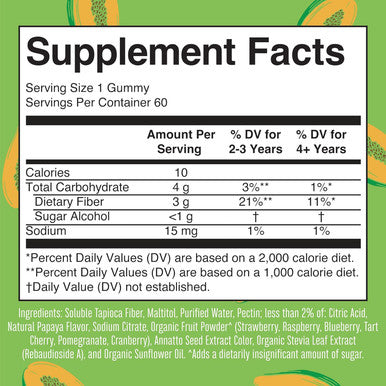 Maryruth Organics Nutritional Supplement 2 Month Supply Sugar Prebiotic for Kids Ages 2+ Gut Health and Digestion Support 3g Soluble Fiber Per Gummy 60 Count