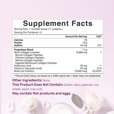 Multi Collagen Protein Powder | 1Lb, Type I, II, III, V, X Collagen Peptides with Biotin, Vitamin C & Hyaluronic Acid - Unflavored - Keto & Paleo Friendly, Great for Hair, Skin, Nails & Joints