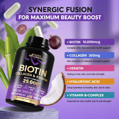 NUTRAHARMONY Organic Mullein Drops & Biotin, Collagen Capsules