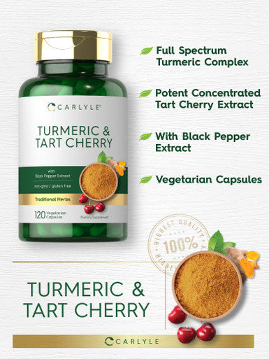 Carlyle Turmeric And Tart Cherry Capsules | 120 Count | With Bioperine | Vegetarian, Non-Gmo, Gluten Free Supplement