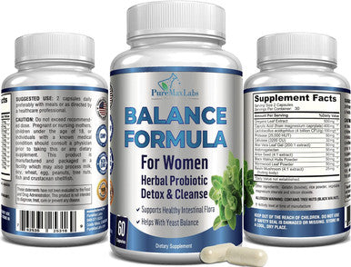 YUMMYVITE Balance Complex For Women - For Vaginal Health, Herbal Detox & Cleanse, Vaginal Probiotics, Supports Healthy Intestinal Flora, Helps With Yeast Infections 60 Capsules
