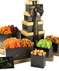 NUT CRAVINGS - Purim Mishloach Manot Dried Fruit & Mixed Nuts Gift Basket, Green Tower + Ribbon (12 Assortments) Ramadan Gifts Food Arrangement, Healthy Snack Care Package, Kosher