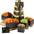 NUT CRAVINGS - Purim Mishloach Manot Dried Fruit & Mixed Nuts Gift Basket, Green Tower + Ribbon (12 Assortments) Ramadan Gifts Food Arrangement, Healthy Snack Care Package, Kosher