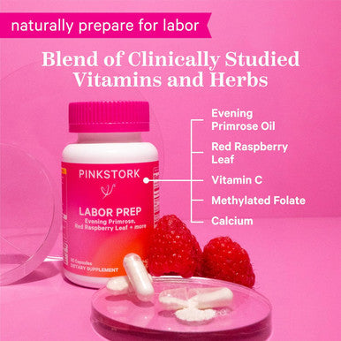 Pink Stork Labor Prep - Evening Primrose Oil Capsules with Red Raspberry Leaf Tea Gentle Birth & Postpartum Care Third Trimester Pregnancy Must Haves 60 Capsules