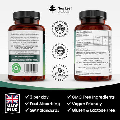 Fibre Supplement 4000Mg Psyllium Husk With Acidophilus - High Strength - Natural Soluble Fiber Supplement From Plantago Ovata Seeds, 120 Psyllium Husks Capsules Vegan, Made In Uk By Leaf