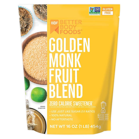 BetterBody Foods Organic Monk Fruit Sweetener Blend, Raw Cane Sugar Substitute, Zero Calorie, Keto Diet Friendly, Zero Net Carbs, Zero Glycemic, Baking, Extract, Sugar Replacement, 1lb, 16oz