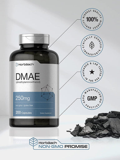 DMAE Supplement 250mg | 200 Capsules | Non-GMO, Gluten Free | DMAE Bitartrate | by Horbaach
