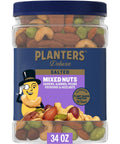 PLANTERS Deluxe Salted Mixed Nuts, Roasted Cashews, Almonds, Pecans, Pistachios, and Hazelnuts, Party Snacks, Plant-Based Protein, Quick Snack for Adults, After School Snack, 34oz Container