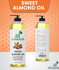 Aitnaturals Organic Sweet Almond Oil - 473ml | 100% Pure Cold-Pressed | Ideal for Hair Growth Nails Glowing Skin and Face | Vitamin E Carrier Oil for Moisturizing Facial Polish and Body Massages