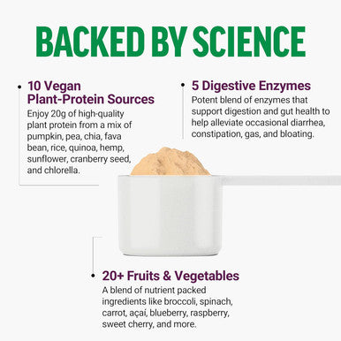 Force Factor Vegan Plant Protein Plant-Based Protein + Greens Greens Powder with 20g Plant Based Protein Digestive Enzymes and Fiber Cinnamon Cereal Flavor 20 Servings (Packaging May Vary)
