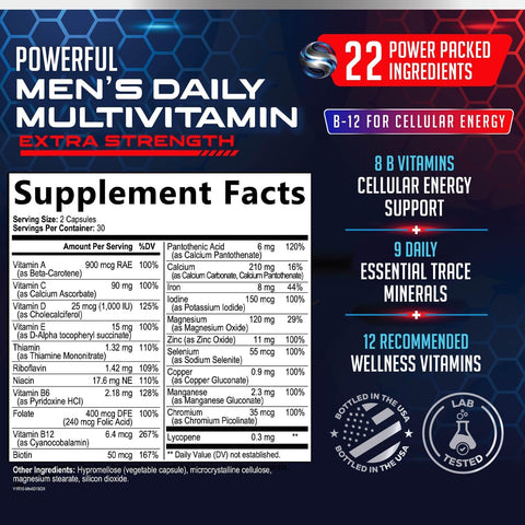 Multivitamin for Men Vitamin A C D E Zinc Calcium Multivitamins for Immune Health Support Vitamin B12 Men's Daily Multivitamin Supplement Capsules NonGMO Mens Multi Vitamins 60 Capsules