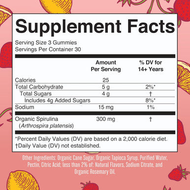 Maryruth Organics Spirulina Gummies Made with Organic Spirulina | Superfood Gummies for Ages 14+ | Vegan | Non-GMO | 90 Count