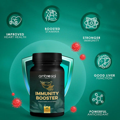 Ambrosial Ambrosial Herbal Immunity Booster for Immune Support | Immunity Supplements with Blend of 6 Natural Herbs- Amla Ashwagandha Giloy Turmeric Black Pepper & Licorice (Pack of 1-60 Capsules)