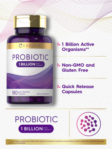 Carlyle Probiotic For Women & Men'S Digestive Health | 1 Billion Cfu | 180 Quick Release Capsules | 1 Lactobacillus Pill A Day