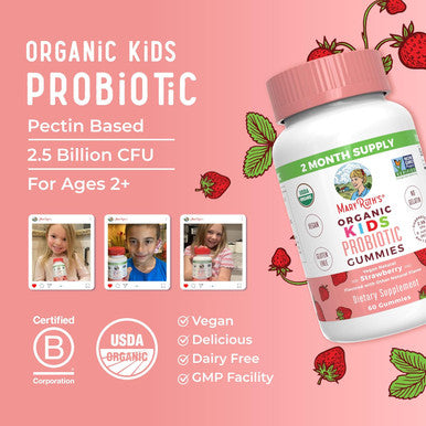 Maryruth Organics Kids Probiotics for Digestive Health | USDA Organic Probiotic Gummies | 2 Month Supply | Probiotics for Kids | Immune Support | Gut Health Supplement | Vegan | Non-GMO | Gluten | 60 Count