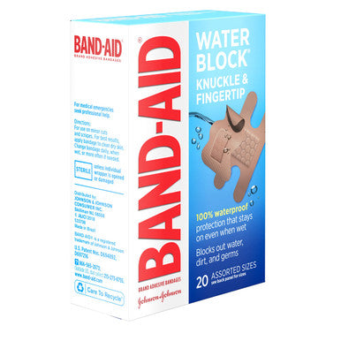 Band-Aid Brand Water Block Waterproof Adhesive Bandages For Minor Cuts And Scrapes, Fingertip And Knuckle, 20 Ct (Pack Of 6)