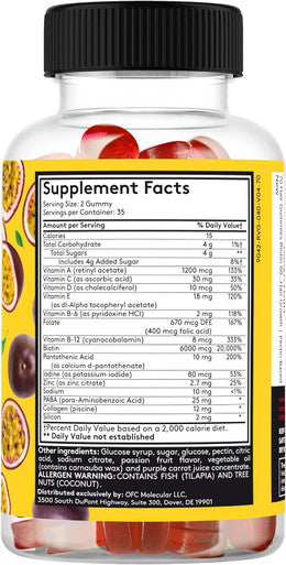 70 Hair Gummies Biotin 6000Mcg Collagen Silicon Paba & Multivitamins Hair Skin And Nails Vitamins Gummy For Women B Complex Folic Acid 400Mcg Vitamin A C D E & Zinc For Hair Growth Pectin-Based