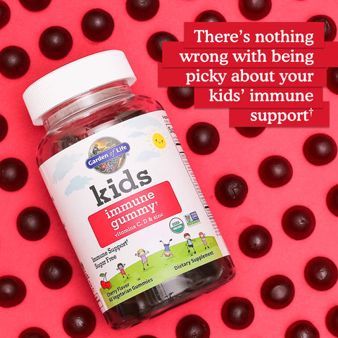 Garden Of Life Kids Immune Support Gummies With Vitamin C D As D3 & Zinc For 3-In-1 Daily Children S Immunity Organic Non-Gmo Gluten-Free Vegetarian Sugar Free Cherry Flavor 30 Day Supply