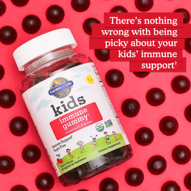 Garden of Life Kids Immune Support Gummies With Vitamin C D As D3 & Zinc For 3-In-1 Daily Children S Immunity Organic Non-Gmo Gluten-Free Vegetarian Sugar Free Cherry Flavor 30 Day Supply