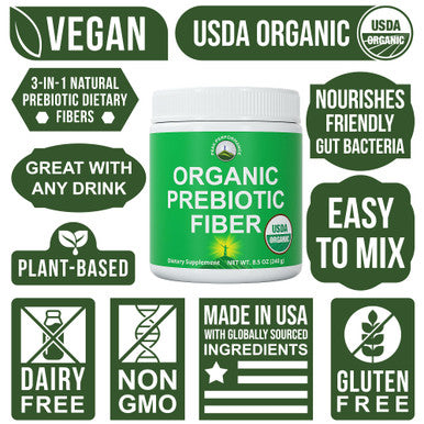 Organic Prebiotic Fiber 3 In 1 Vegan Powder For Gut Health Supplement