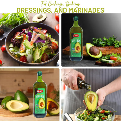 Galil 100% Pure Avocado Oil - High Smoke Point 500Ã‚Â°F Non-GMO, Vegan, Halal Certified - Perfect for Cooking, Baking, SautÃƒÂ©ing, Dressings & Marinades, Rich in Healthy Fats - 1 Liter Glass Bottle