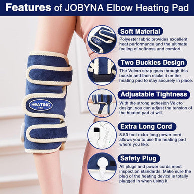 Jobyna Elbow Heat Pad For Pain Relief Electric Portable Heating Pad Elbow Brace For Tendonitis And Tennis Elbow 86 -158 Adjustable Heat Therapy 10-90Min Auto Shut Off Timer
