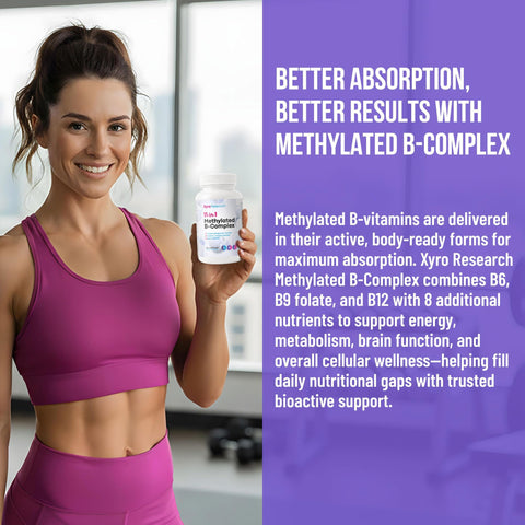Methylated BComplex Vitamins Complete Bioactive Methyl BVitamins B12 B6 B9 5MTHF for Energy Heart Brain and Methylation Women Men Bio Active Nutrients MTHFR Multivitamins Support
