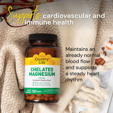 Country Life Chelated Magnesium 250Mg Supports Bone And Immune Health Daily Supplement 180 Ct