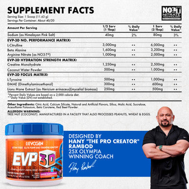 Evogen EVP 3D - Stim Free Pre Workout Powder for Men & Women | Sugar Free Non Stim Preworkout with Beta Alanine and Creatine for Energy & Pump | Orange | 40 Servings