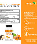 Renew Actives Turmeric Curcumin + Black Pepper - Digestive Aid, Promotes Liver Health - Wound Care - Health & Wellness Boost - 120 Capsules
